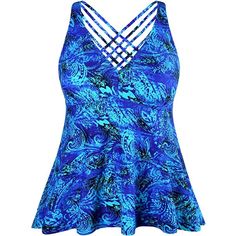 Women's Retro Swimdress features multi straps crisscrossing at the back, keeping the straps on the shoulder while participating in sports. It's a flattering swimsuit for women. The top includes a built-in soft wire-free bra with full coverage and non-adjustable straps. The wide straps provide full bust support. The fit and flare silhouette and flowy hem can conceal tummy fat well. It is an unhemmed, and solid modest tankini top that is easy to match with any swim shorts, briefs, or bottom. Pleas Modest Tankini, Flattering Swimsuits, Swimsuit For Women, Womens Tankini, Modest Swimwear, Tankini Swimsuit Top, Swim Skirt, Tankini Swimsuits, Swim Dress