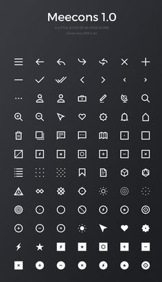 a black and white icon set with different types of buttons, arrows and other symbols