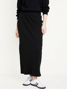 High-Waisted Rib-Knit Maxi Skirt | Old Navy Elevated Athleisure, October Is Here, Maxi Pencil Skirt, Hot Lunch, What To Wear Fall, Ankle Length Skirt, Knit Maxi Skirt, Black Maxi Skirt, Fall Fashions