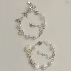 Charm Bracelet Beaded, Beaded Bracelets Cute, Cute Charm Bracelet, White Adjustable Alloy Charm Bracelet, White Starfish Charm Bracelet, Matching Charm Bracelets, Silver Starfish Beaded Bracelet Gift, Silver Starfish Shaped Beaded Bracelet Gift, Silver Beaded Bracelet With Starfish Charm As Gift