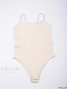 Peilia - Chic Spaghetti Strap Sleeveless Bodysuit - Elegant Slim Fit Womens Apparel Sleeveless Bodysuit With Adjustable Straps For Beach, Cream Sleeveless Swimwear For Summer, Sleeveless Strappy Bodysuit For Beach, Sleeveless Bodysuit With Straps For Beach, Sleeveless Beige Lined Bodysuit, Beige Sleeveless Stretch Swimwear, Summer Stretch Camisole With Lined Body, Beige Sleeveless Lined Bodysuit, Fitted Spaghetti Strap Tank Top For Beachwear