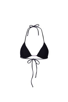 Our cute and tiny triangle top with fixed, skinny adjustable straps and back tie has been updated with beads in the center. You'll get minimal tan line when you are poolside lounging or at the beach. Black String Tie Swimwear For Summer, Triangle Halter Top For Swimming With Adjustable Straps, Swimming Triangle Halter Top With Adjustable Straps, Poolside Halter Top With Adjustable Straps, Triangle Halter Top For Pool And Beach Season, Summer Triangle Halter Top For Sunbathing, Beachy Halter Top With Adjustable Straps For Sunbathing, Chic Beach Halter Top With Adjustable Straps, Chic Halter Top With Adjustable Straps For Beach