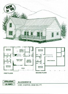 the floor plan for a log cabin with three bedroom and an attached living area,