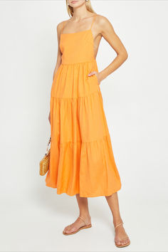 Done in a fun hue with a cool open back, this dress is finished with functional details like adjustable straps and pockets. Coco Dress, It's Hot, Adjustable Straps, Coco, Orange, How To Wear