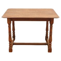 a small wooden table with two legs and a square top on an isolated white background