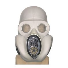 a white gas mask with goggles on it