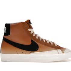 The Nike Women’s Blazer Mid ‘77 Se ‘Ale Brown’ Updates The Vintage Silhouette With A Premium Build. A Dark Tan Hue Is Executed On The Tumbled Leather Upper, Reinforced With Off-White Suede Overlays And Accented With A Black Corduroy Swoosh. A Stylized Nike Wordmark Is Embroidered On The Black Suede Heel Tab, While A Standard Nike Woven Tag Adorns An Exposed Foam Tongue. Brand New Blazer 77 Mid, Nike Blazer 77, Blazer 77, Nike Brown, Nike Blazer Mid 77, Nike Blazer Mid, Shoes Sneakers Nike, Vintage Silhouette, Black Suede Heels