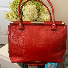 Kate Spade Red Knightsbridge Constance Shoulder Bag Comes With/Care Card. Dual Rolled Top Handles Turn Lock Closure Shoulder Bag Croc Embossed Leather With Polished Patent Finish. Hardware Goldtone Msrp $698 Debuted In 2019- More Valuable Now 5 Years Later. Approximate Measurements: 11” X 13.5” X 6”. Handle Drop 8”. Large Purse Pristine Inside And Out. No Refunds, Returns, Exchanges Or Cancellations During Live Auctions. I Do Accept Reasonable Offers, No Low-Balling. You Can Use Affirm At Checko