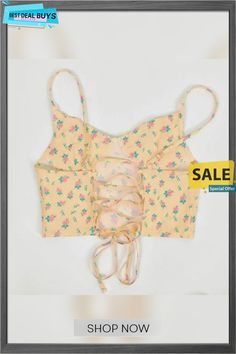 Sleeveless Floral Adjustable Camisole Super Crop Slim Top Sleeveless Crop Top With Built-in Bra For Beach, Casual Summer Vest With Built-in Bra, Yellow Tank Top With Built-in Bra For Summer, Yellow Tank Top With Built-in Bra For Spring, Fitted Sleeveless Camisole For Summer, Yellow Sleeveless Crop Top With Built-in Bra, Fitted Sleeveless Camisole For Vacation, Vacation Sleeveless Camisole, Sleeveless Summer Tank Top With Built-in Bra