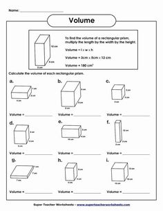 volume and volume worksheet for students to practice volume in the classroom, including