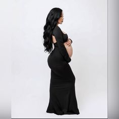 This Dress Is The Perfect Maternity Dress For Expecting Moms Who Want To Be Fashionable And Sexy At The Same Time, It's Perfect For All Occasion, Very Stretchy And Also Has A Opening In The Back. Comes New With Tags In Packaging. Available In Sizes Small / Medium / Large / Extra Large. Black Long Sleeve Stretch Backless Dress, Fitted Black Backless Maxi Dress, Black Long Sleeve Bodycon Backless Dress, Fitted Black Maternity Dress For Party, Black Fitted Maternity Dress For Party, Fitted Black Maxi Dress With Flattering Silhouette, Elegant Black Maternity Evening Dress, Elegant Black Long Sleeve Maternity Dress, Fitted Black Maxi Dress For Maternity