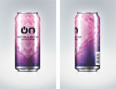 two cans of energy drink, one pink and the other purple