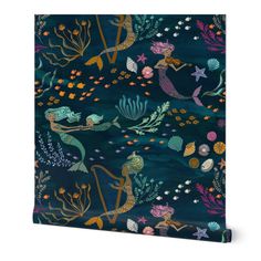 an ocean scene with mermaids and seaweed