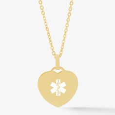 The Heart and Oval Chain Necklace in Gold is the perfect blend of style and safety. The heart-shaped pendant can be engraved with your personal medical information, making it easily accessible to first responders in case of an emergency. This gold tone stainless steel pendant is a great choice for everyday wear. Keep your medical information close to your heart with this stylish and secure necklace.

This heart-shaped medical alert necklace is the perfect option for those with dexterity challeng Medical Alert Jewelry, Hope Bracelet, Medical Id Bracelets, Medic Alert Bracelets, Necklace Extender, Medical Alert, First Responders, Medical Information, Stainless Steel Pendant