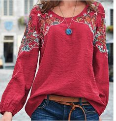 New Spring/Summer Casual Loose fitting Women's Embroidered Ethnic Style Top Bohemian Embroidered Relaxed Fit Blouse, Casual Fitted Tops With Resham Embroidery, Casual Floral Embroidered Top For Summer, Bohemian Embroidered Top With Geometric Embroidery, Casual Embroidered Top With Intricate Embroidery For Spring, Bohemian Embroidered Top With Geometric Embroidery For Spring, Bohemian Geometric Embroidered Top For Spring, Bohemian Embroidered Top For Fall, Bohemian Embroidered Summer Top