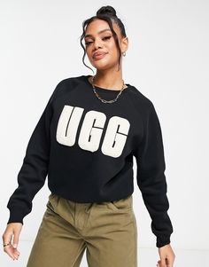 Hoodies & Sweatshirts by UGG Laid-back looks Crew neck Logo embroidery detail Ribbed trim Regular fit Trendy Long-sleeve Tops With Logo Detail, Trendy Long Sleeve Tops With Logo Detail, Trendy Long Sleeve Logo Sweatshirt, Black Logo Sweater For Fall, Casual Black Sweater With Logo, Winter Trendy Sweatshirt With Logo Detail, College Sweatshirt With Logo For Fall, College Logo Sweatshirt For Fall, College Logo Detail Sweatshirt For Fall