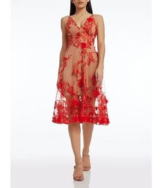 Dress the Population Audrey Floral Plunging V-Neck Sleeveless A-Line Midi Dress | Dillard's Sleeveless Floral Applique Midi Dress For Evening, Floral Embellished V-neck Evening Dress, Sleeveless Midi Dress With Floral Applique For Party, Sleeveless Midi Dress With Floral Applique For Cocktail, Red Sleeveless Dress With Floral Applique, Spring V-neck Dress With Sweetheart Neckline For Prom, Spring Prom V-neck Dress With Sweetheart Neckline, Spring Cocktail Sleeveless V-neck Dress, V-neck Lace Sleeveless Dress For Parties