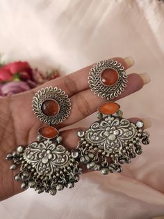 Light weight 3 inches Silver Look Alike Jewellery, Luxury Diwali Jewelry With Motifs, Handmade Luxury Earrings For Diwali, Luxury Heavy Fusion Earrings, Luxury Fusion Jhumkas As Gift, Luxury Festive Earrings With Oxidized Finish, Luxury Handmade Earrings For Diwali, Silver Chandbali Fusion Jewelry, Unique Silver Danglers For Festive Occasions