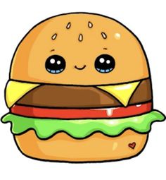 a cartoon hamburger with eyes and a smile