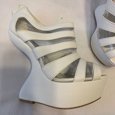 White Wedges White Wedge Heels, Wedge Wedding Shoes, White Wedges, Qupid Shoes, Womens Wedges, Womens Shoes Wedges, Shoes Wedges, Wedge Shoes, Wedge Heels