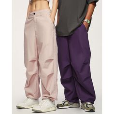 Summer Loose Leg Cargo Pants Material: 100% Cotton Size: S, M, L, XL, 2XL Color: Black, Light Pink, Army Green, Purple Applicable Season: Spring, Summer Solid Color Baggy Wide Leg Parachute Pants, Solid Baggy Wide Leg Parachute Pants, Pink Baggy Pants For Streetwear, Baggy Cargo Pants In Solid Color, Casual Wide Leg Bottoms For Outdoor, Trendy Baggy Harem Pants, Baggy Ankle-length Pink Pants, Pink Baggy Ankle-length Pants, Baggy Pants For Outdoor Spring Activities