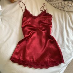 Great Condition With Tags Tiny Rips On The Top Back Where The Tag Is On The Other Side Of Cute Red Sleepwear, Sleep Dress Outfit, Red Night Dress, Red Lingerie Dress, Lia Core, Sleepwear Women Nightwear, Red Nightgown, Lovers And Friends Dress, Short Slip Dress