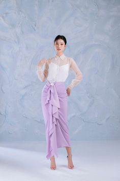 Lavender Sarong Ruffled Silk Midi Skirt | MEAN BLVD