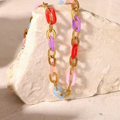 The Acrylic Necklace, with its bold and colorful acrylic elements on an 18k gold-filled chain, showcases modern artistic flair. It's a vibrant and stylish choice for adding a pop of color to any ensemble. Tennis Jewelry, Layered Pearl Necklace, Acrylic Necklace, Basic Jewelry, Mens Items, Pendant Choker, Holiday Mood, Crystal Hoop Earrings, Link Chain Necklace