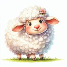 a sheep with a flower on its head