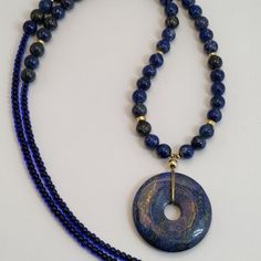 Lapis Lazuli 40mm Disk Solid 14k Yellow Gold Bead Necklace Natural Lapis Lazuli Beads And Disk With Solid 14k Gold 585 With Blue Glass Bead Extension And Magnetic Clasp. I Believe This Piece Was Altered Professionally After Market Adding The Glass Beads And Clasp. Size:32" Lapis Bead Size: 8mm Total Weight: 70 Grams Bead Extensions, Lapis Lazuli Beads, Gold Bead Necklace, Magnetic Clasp, Gold Beads, Glass Bead, Bead Necklace, Blue Glass, Lapis Lazuli