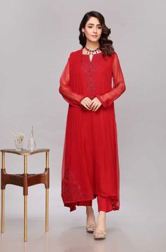 Red Kameez Trouser And Dupatta Pakistani Party Dress Festive Designer Lawn Suit For Party, Festive Designer Party Wear Lawn Suit, Party Wear Straight Kurta Lawn Suit For Eid, Designer Party Wear Kurta For Eid, Eid Party Wear Lawn Suit With Straight Kurta, Elegant Red Unstitched Suit For Festive Season, Elegant Red Unstitched Suit For Festive Occasions, Elegant Red Unstitched Festive Suit, Party Wear Kurta With Sheer Dupatta For Eid