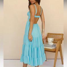 The Prettiest Blue Color. Perfect Summer Wear. Trusted Seller. Have Sold Over 1200+ Items. Light Blue Maxi Dress For Brunch, Blue Ruffled Sundress For Garden Party, Blue Tiered Sundress For Brunch, Light Blue Summer Sundress For Brunch, Blue Summer Midi Dress For Brunch, Summer Blue Midi Dress For Brunch, Blue Midi Dress For Summer Brunch, Casual Blue Backless Maxi Dress, Light Blue Midi Length Sundress