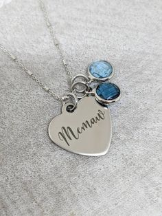 "This sterling necklace is adorned with a stainless steel mirror polished heart shaped charm that reads, \"Memaw,\" and can come with or without 8mm birthstone charms. Necklaces are available in 18 or 20 inches. Please see photos for available charm colors, and put the desired months in the personalization box during checkout. The stones will be arranged in the order you leave them in your note. Enter my shop here to find similar items: https://etsy.me/2EERm29 All items arrive boxed and ready fo Memaw Gifts, Mother's Day Memorial Hallmark Necklace, Mother's Day Sterling Silver Birthstone Charm Necklace, Heart Pendant Birthstone Necklace For Anniversary/mother's Day, Mother's Day Heart-shaped Sterling Silver Birthstone Necklace, Charms Necklaces, Stainless Steel Mirror, Grandmas Mothers Day Gifts, Sterling Necklace