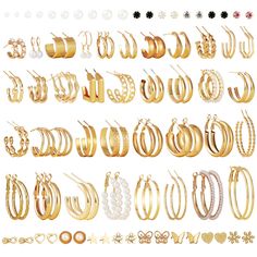 PRICES MAY VARY. Gold earring set: You will get 55 Pairs of different style and size, including pearl earrings, chunky hoop earrings, big hoops, small hoops, stud earrings, twisted earrings, rectangular earrings. These gold hoops will bring you a better wearing experience, suitable for women of all ages. Quality materials: Gold hoop earrings are made of high quality alloy, lightweight and durable. The surface is highly polished, free of lead and nickel, not easy to fade, hypoallergenic to wear, Amazon Earrings, Gold Earring Set, Twisted Earrings, Rectangular Earrings, Chunky Hoop Earrings, Gold Earrings For Women, Earrings Big, Business Trip, Birthday Party Gift