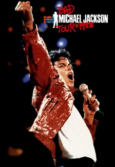 the poster for michael jackson's tour shows an image of elvis presley singing into a microphone