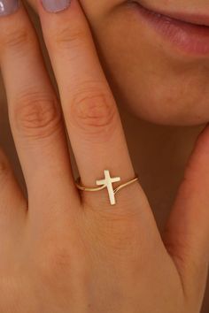 14K Solid Gold Cross Ring, 925 Sterling Silver Cross Ring, Elegant Cross Ring, Christmas Gift, Valentine's Day Gift, Mother's Day Gift - Etsy Gold Cross Ring, Christian Ring, Christian Accessories, Christian Bracelets, Preppy Jewelry, Ring Elegant, Jewelry Accessories Ideas, Dope Jewelry, Cross Ring