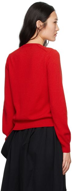 Knit cashmere sweater. Rib knit crewneck, hem, and cuffs. Supplier color: Red Red Crewneck, Knit Crewneck, Cashmere Sweater, Comme Des Garcons, Crewneck Sweater, Luxury Streetwear, Cashmere Sweaters, Crew Neck Sweater, Rib Knit