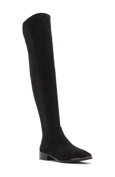 Step out in a sleek over-the-knee boot that commands attention, with a glossy hardware toe accent set on a low block heel that offers an effortlessly chic look. 1" heel   22" shaft; 10" calf circumference. Narrow calf   Recycled-polyester and nylon upper and lining/rubber sole   Imported Knee Boot, Low Block Heels, Chic Look, Over The Knee Boots, Over The Knee, Rubber Rain Boots, Over Knee Boot, The Knee, Block Heels