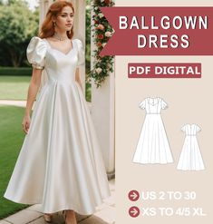 the ballgown dress pattern is available in sizes ranging from 0 to 3xl