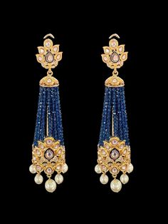 jhumka length 3.8 inch screw back post made using cz polki with meenakari work and 22ct gold plating Traditional Chandelier Earrings With Blue Dangling Beads, Festive Blue Jeweled Earrings, Blue Stone Work Temple Jewelry Earrings, Blue Jhumkas With Tilla For Festivals, Blue Tilla Jhumkas For Festivals, Blue Temple Jewelry Jhumkas For Diwali, Blue Temple Jewelry Jhumkas For Festive Season, Blue Earrings With Cutdana For Diwali, Blue Latkans Chandelier Earrings For Festivals