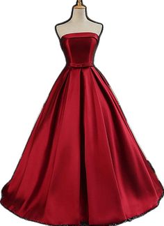 Satin Scoop Floor Length Ball Prom Dress Outfits For Women Red Satin Dress For Banquet, Red Satin A-line Dress, Red Sleeveless Gown For Banquet, Sleeveless Red Gown For Banquet, Red A-line Ball Gown For Prom, Red Sleeveless Gown With Fitted Bodice, Red Satin Floor-length Dress, Red Sleeveless Maxi Dress With Sweep Train, Elegant Red Strapless Ball Gown