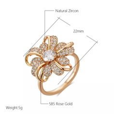 Big Flower Women Ring With White Natural CZ 585 Rose Gold jewelry gift wedding | eBay Elegant Cubic Zirconia Flower Ring For Formal Events, Elegant Cubic Zirconia Flower Diamond Ring, Elegant Cubic Zirconia Flower Ring, Elegant Flower Shaped Ring For Anniversary, Elegant Flower Ring For Anniversary, Elegant Wedding Rings With Flower Shape, Elegant Flower Shaped Wedding Rings, Elegant Flower-shaped Cubic Zirconia Rings, Wedding Jewelry With Diamond Accents In Flower Shape