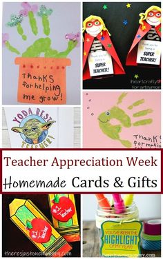 teacher cards and gifts made with handprints by kids to help them learn how to make