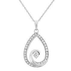 "Simply stunning, this diamond pendant gives your look an extra bit of glow. A teardrop pendant embellished with round-cut diamonds illuminates this 10k white gold necklace. Comes in a gift box. PENDANT DETAILS Pendant length: .95 in. Chain length: 18 in. Clasp: spring-ring Metal: 10k white gold DIAMOND DETAILS Total weight: 1/4 ct. Cut: round Color grade: H-I Clarity: I1-I2 Setting: prong Image(s) may be enlarged to show detail.Diamond weights are approximate. Diamond total weights may vary bet Diamond White Drop Diamond Necklace For Gift, Pear-shaped Diamond White Diamond Necklace For Anniversary, Diamond White Pear-shaped Necklace For Anniversary, Pear-shaped Diamond White Necklace For Anniversary, Pear-shaped Diamond Accent Drop Necklace Gift, Pear-shaped Drop Necklace With Diamond Accents For Gift, White Drop Necklace With Diamond Accents For Gift, Fine Jewelry White Gold Teardrop Diamond Necklace, Teardrop Diamond Jewelry With Diamond Accents