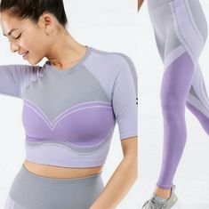 Nwt Fabletics 2 Piece Set. Sofia Seamless Crop Top Size Xl & High Waisted Seamless Color Block Legging. Size Xl Tall. Color : Frosted Lilac Both Sexy And Sporty! Second-Skin Fabric Enhanced With Curve-Contouring Compression. 50% Nylon 44% Polyester 6% Elastane Purple Stretch Activewear For Gym, Purple Stretch Activewear For Sports, High Stretch Purple Sportswear Activewear, Purple Stretch Sports Bra For Workout, High Stretch Seamless Purple Activewear, Purple Seamless High Stretch Activewear, Purple Breathable Activewear For Workout, Fitted Purple Seamless Activewear, Purple Compression Seamless Activewear