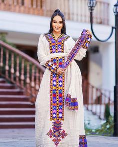 Bright and Colorful Habesha Dress Ethiopian Culture, Eritrean Dress, Cultural Dress, Habesha Dress, Ethiopian Traditional Dress, Traditional Motifs, Timor Leste, Traditional Dress, Intricate Designs