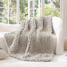 PRICES MAY VARY. Soft throw blanket: Our chunky knit blanket has the same appearance and soft touch as the chenille blanket. More importantly, this fabric drapes more luxuriously- it's lush, thick and tight! Our chunky blanket is the a great fashion-conscious choice for keeping warm in winter Multiple usage: Wrap yourself in our luxury hand knitted throw blankets while enjoying chill movies and lazy holidays. This chunky knit throw blanket is WOW just great! for relaxing at home, taking a nap, w Living Room Throw Blanket, Knit Crochet Blanket, Cable Knit Crochet, Hand Knitted Throws, Knitted Throw Blanket, Cable Knit Blankets, Crochet Knit Blanket, Chunky Knit Throw Blanket, Oversized Throw Blanket