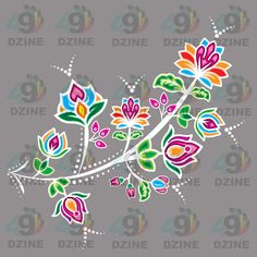 colorful flowers and leaves on grey background with the number nine in the bottom right corner