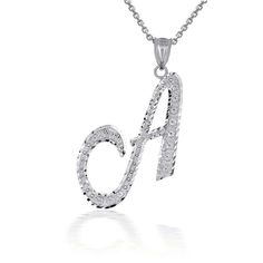 Description: 925 Sterling Silver Cursive Initial Letter A Pendant Necklace Item No.: H794* Metal Type: 925 Sterling Silver With Stamped 925 Metal Color: Silver Measurement: Pendant's Height With Bale: 1.4 In Width: 0.76 Inch (18.2 Mm) Available In Any Letter From A-Z Rolo Chain Available In 16", 18", 20", 22" Note: Made To Order. Please Allow 7-10 Days To Be Shipped. Letter A Necklace Silver, Silver Pendant Initial Necklace In Fine Jewelry, Silver Sterling Silver Initial Necklace, Silver Initial Pendant With Diamond Cut, Classic Sterling Silver Initial Necklace With Diamond Accents, Sterling Silver Initial Necklace With Diamond Accents For Anniversary, Sterling Silver Hallmarked Initial Necklace For Anniversary, Silver Initial Necklace With Diamond Accents For Anniversary, Anniversary Sterling Silver Initial Necklace With Diamond Accents