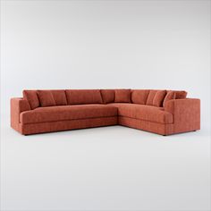 an orange sectional sofa on a white background